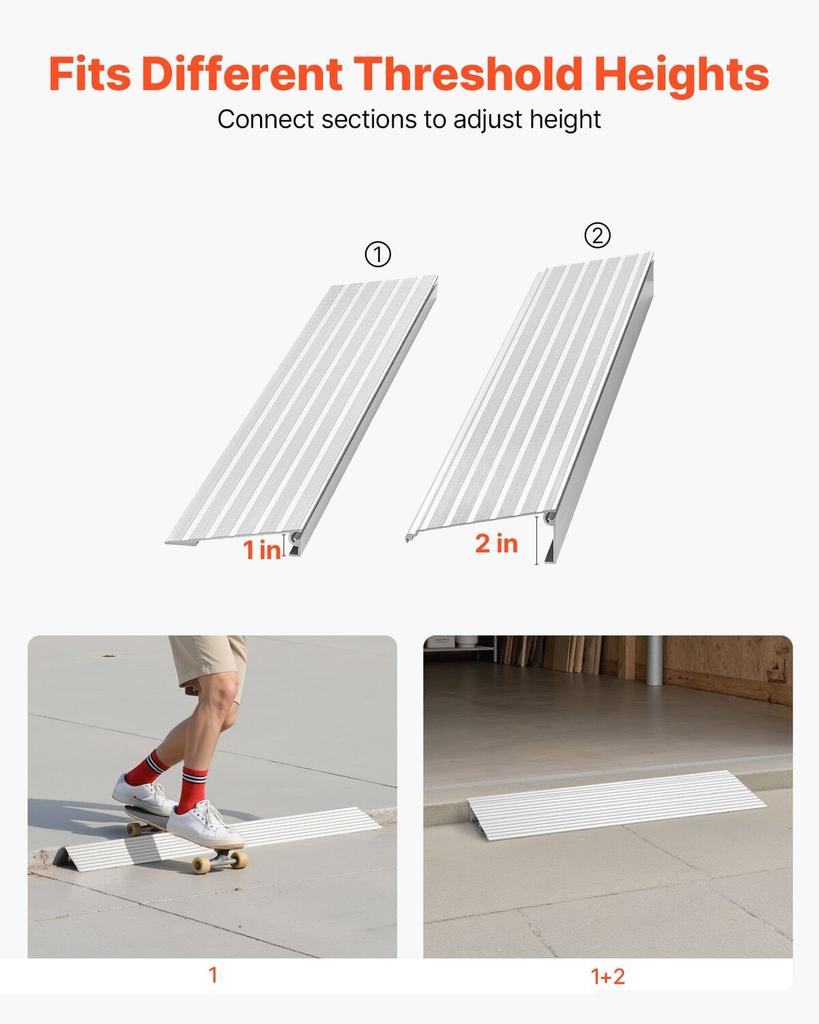 Door Threshold Ramp, 59 mm Rise, Aluminum Alloy Threshold Ramp Rated 363 kg Load Capacity, Handicap Ramps for Home Steps for Wheelchair, Scooters,
