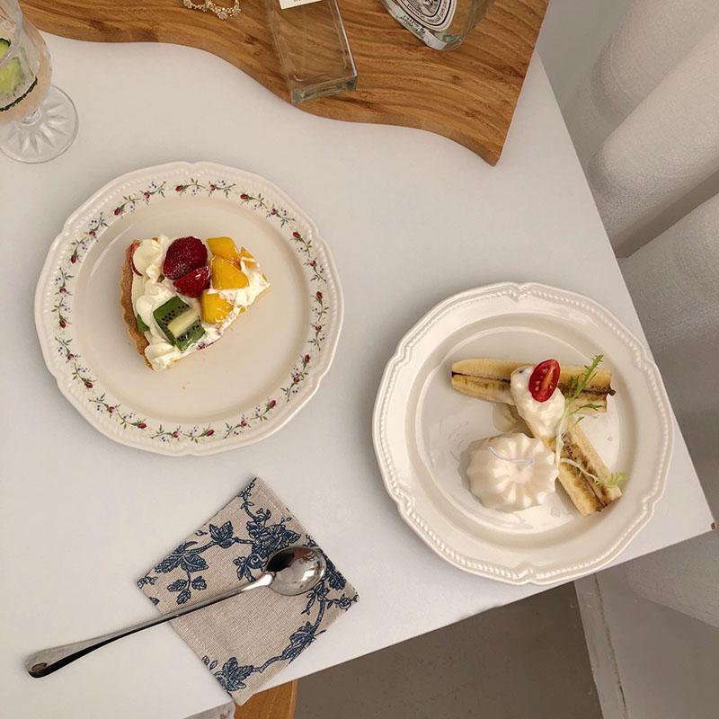 Тарелка с французским тиснением и цветком ротанга, керамическая тарелка с фруктами, тарелка в стиле ретро, посуда