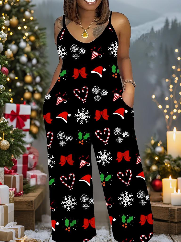 Women's Fashion Jumpsuit, Plus Size Clothing Daily Casual Fashion Wear, Graphic Christmas Printing Design,  Party Parties, Christmas Clothing