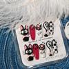 Hand-Painted Kitten Paw Checkerboard False Nails - Removable Nail Art Patches