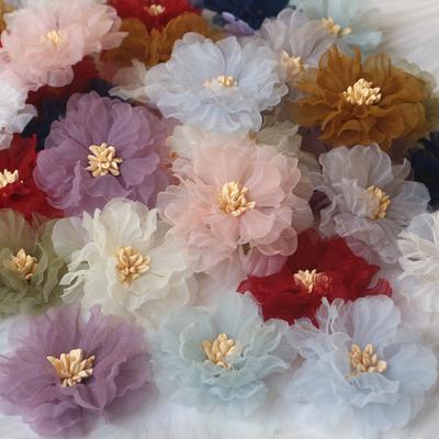 10 шт. 5 см плиссированные цветы из шифоновой ткани с сердцевиной для DIY аксессуаров для волос, шляп, повязки на голову, украшения свадебного платья