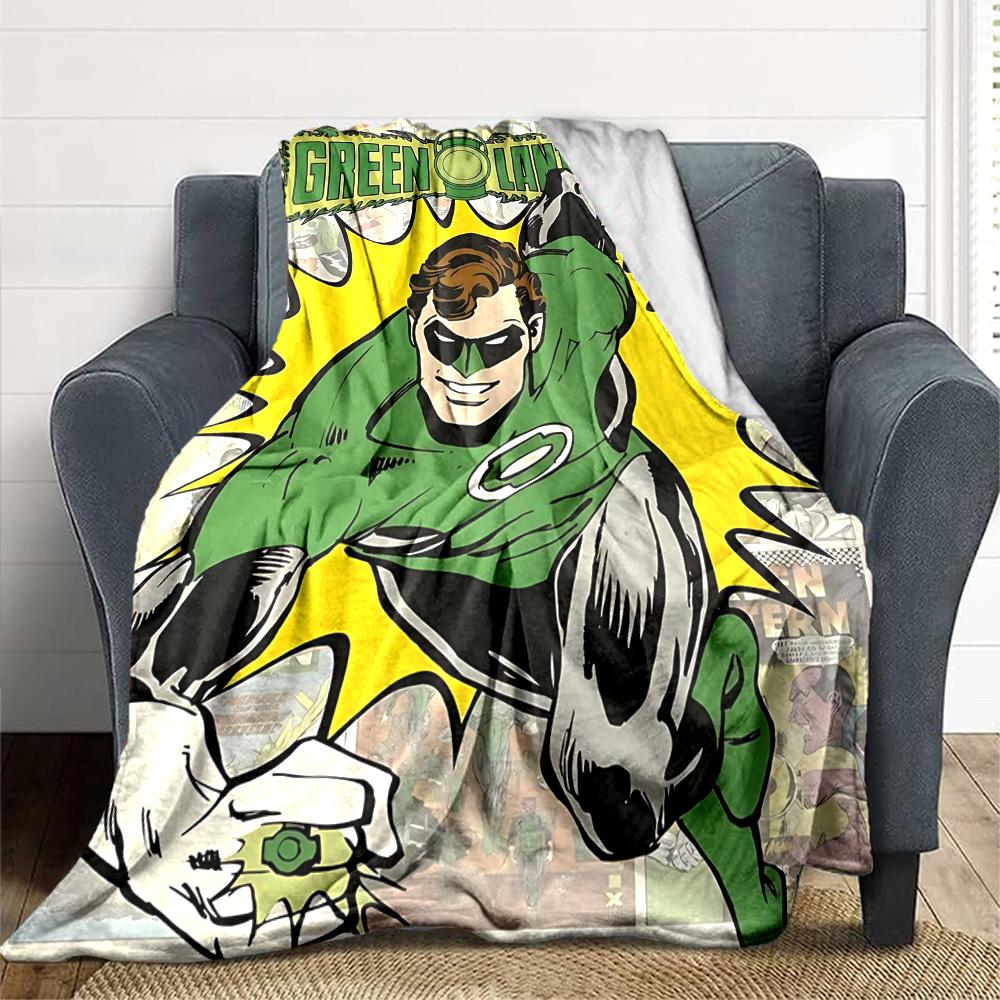 1pc Green Lantern Blanket Lightweight Flannel Throw For Sofa, Bed, Travel, Camping, Livingroom, Office, Couch, Chair, And Bed
