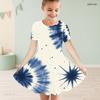 Girls Round Neck Short Sleeve Abstract Floral Printed A Line Flared Dress