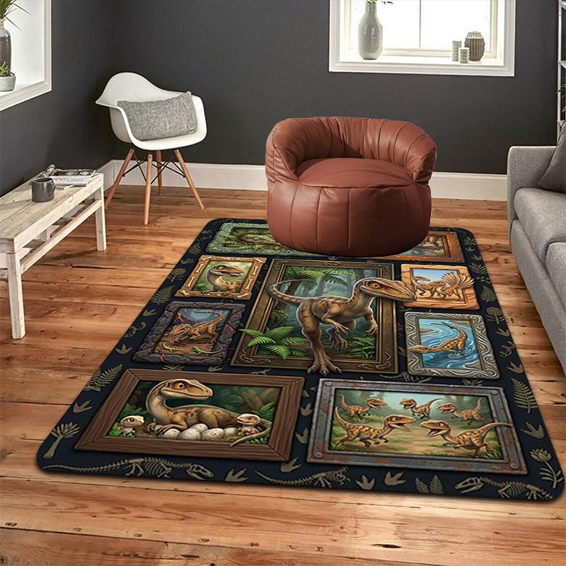 Dinosaur Gallery Pattern Rug Floor Mat for Living Room or Bedroom Soft and Comfortable Carpet a Gift for Birthday and Holiday.