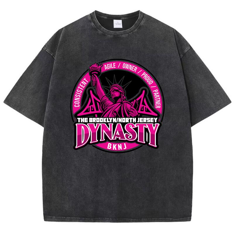 Cotton Woman Washed T-Shirts Statue Of Liberty Dynasty Print Tops Comfortable Crewneck Oversized Tees Vintage Female Clothes