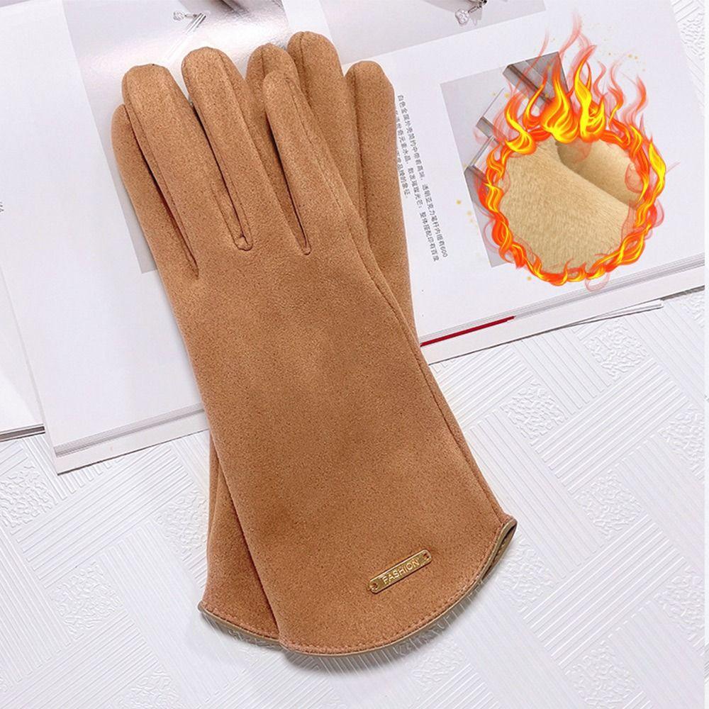 Woman's Winter Warm Suede Leather Touch Screen Driving Gloves Man's Cold Plus Velvet Thick Fingerless Flip Cycling Mittens