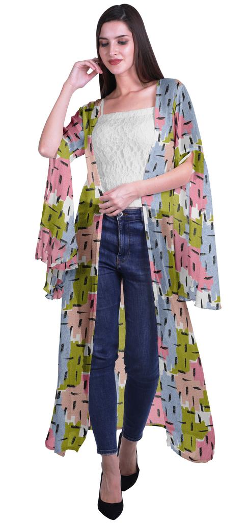 Moomaya Пляжная накидка с открытым передом из принтованного жоржета и разрезами на рукавах