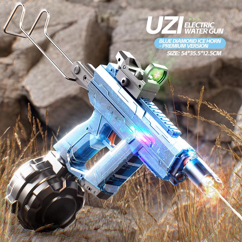 Нетоксичный электрический водяной пистолет Uzi для стрельбы на дальние дистанции с подсветкой, игрушка, полноавтоматический водяной пистолет высокого давления для детей и взрослых