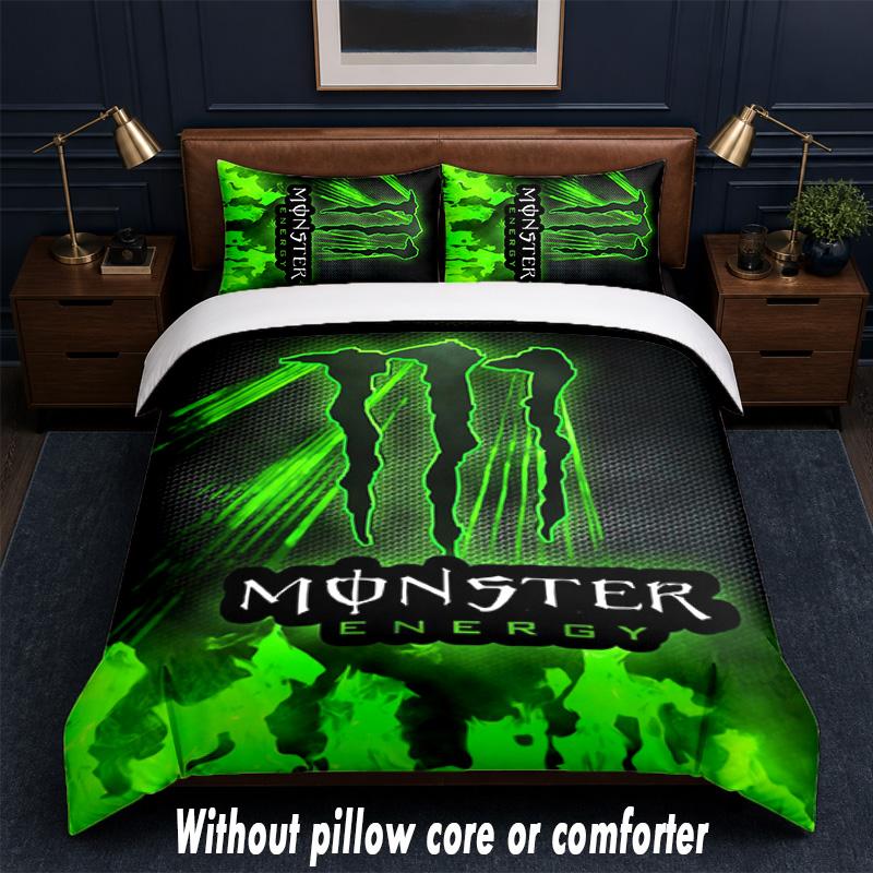 Monster Energy Design Bed Bedding Set 1 Duvet Cover + 2 Pillowcases Soft Breathable Household Bed Linens