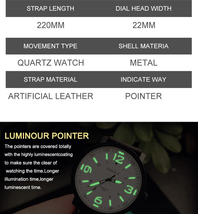 YAZOLE Brand Luminous Watch Men Casual Sport Big Dial Men's Quartz Wrist Watches Fashion Mens Watch Male Clock montres hommes