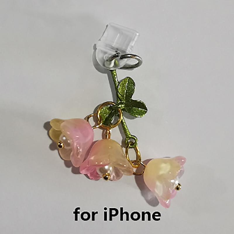 1 шт. для телефона/интерфейса Type-C, симпатичный розовый ландыш, телефон, брелок, цветок, зеленый лист, пылезащитная заглушка, аксессуары для самостоятельного изготовления