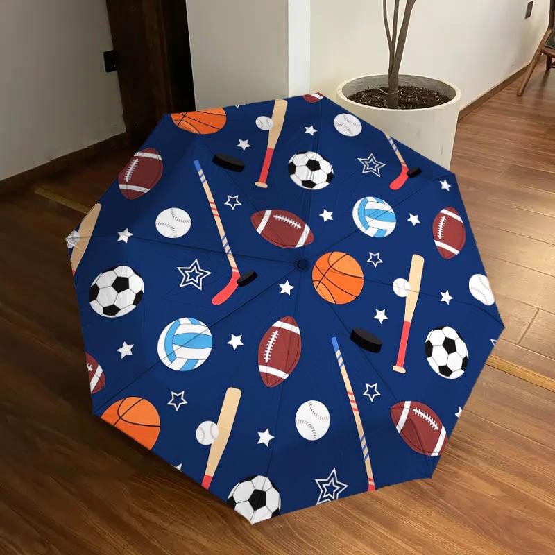 1pc Sports Balls Pattern Umbrella with Plastic Handle,Suitable for All Seasons Home Travel Outdoor UmbrellaDD1769