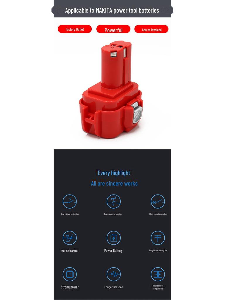 Совместимый аккумулятор для ударной дрели Makita 9.6V 6207D PA09 NiMH/NiCd