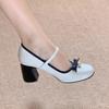 Fashion 2025 Spring and Summer French Thick Heel Mary Jane Shoes Women's Spring Light Mouth High Heels Bow Single Shoes