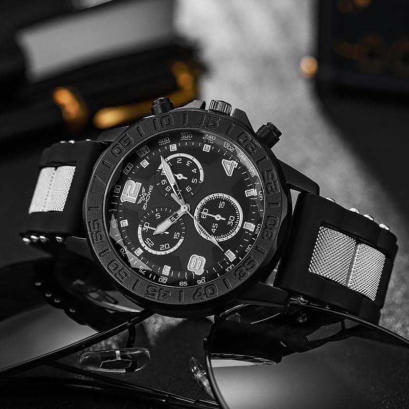 Изысканные часы из силикона с кварцевым механизмом, циферблатом с ложным трехстрелочником и смешанной шкалой