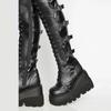 Fashion Over-the-knee Boots Women Platform Heels Belt Buckle  Boot Motorcycle Goth Shoe Thigh High Flat Boots Plus Size 42 43