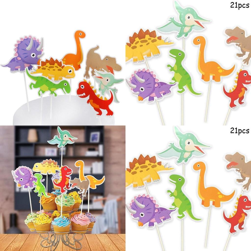 Dinosaur Cake Flags 21pcs Paper Party Decoration For Kids Birthday
