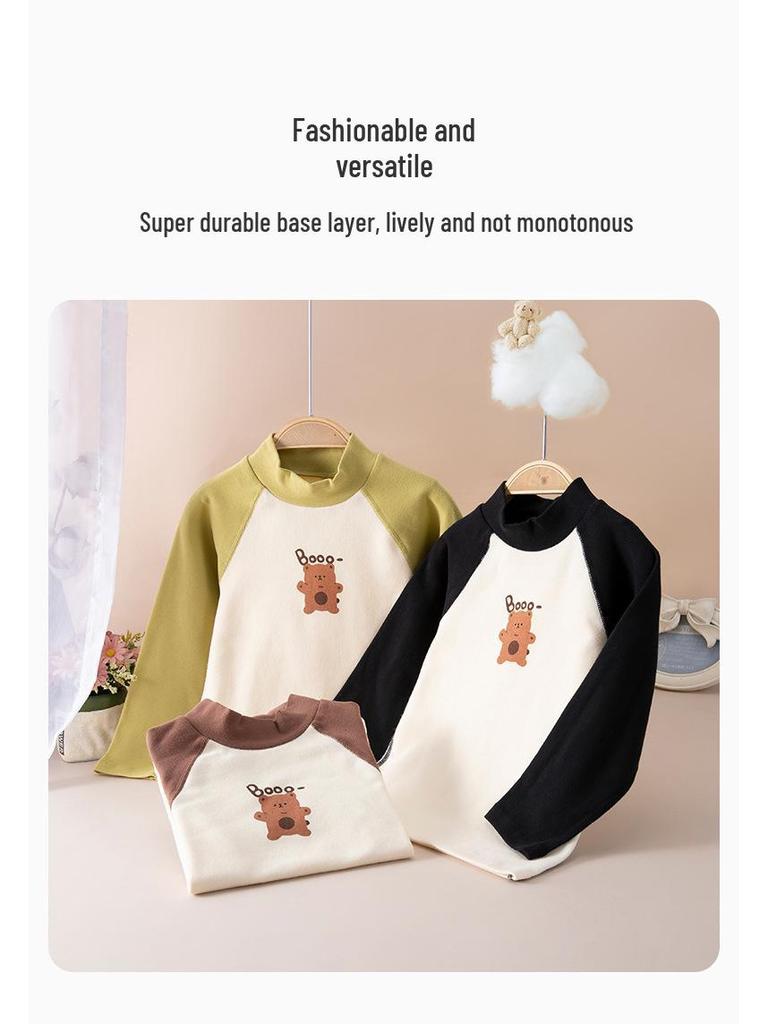 Shengte Shi Kids' Mid-Neck Cotton Thermal Top – Unisex Autumn/Winter Base Layer