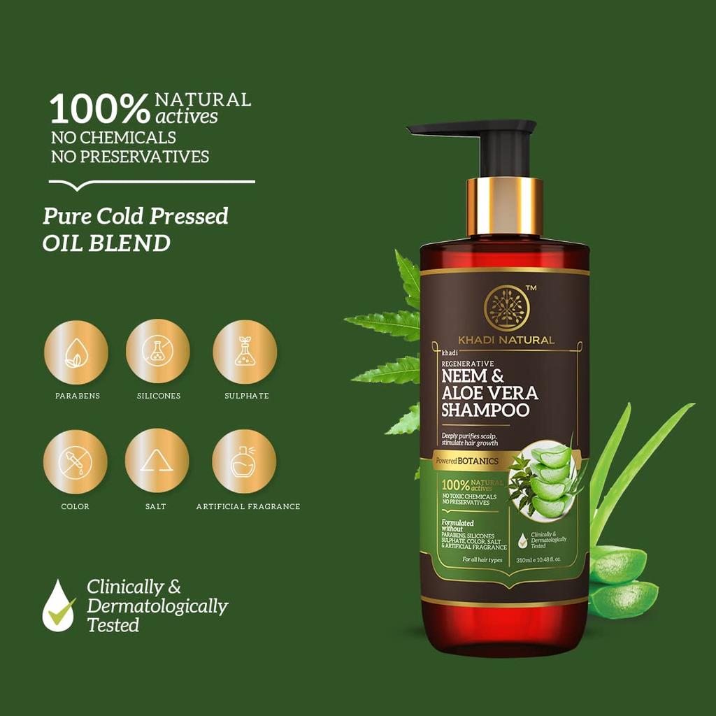KHADI NATURAL Шампунь с Нимом и Алоэ Вера Для Роста Волос и Ухода за Кожей Головы Без Парабенов Для Всех Типов Волос 310 мл