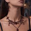 Exaggerated Hollow Spider Web Necklace Earrings Set for Women Halloween Red Rhinestone Dangle Earrings Chain Party Jewelry Gift