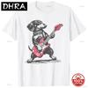Vintage Dachshund Weenie Playing Guitar Tshirt Dog Unisex Cotton Music Lover Y2k Graphic Outfit Funny Rock Hip Hop Streetwear