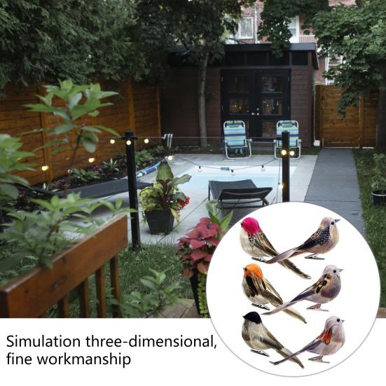 12Pcs Simulation Bird Realistic Vivid Appearance 6 Different Colors Spring Artificial Sparrow Feather Bird with Fixing Clip Home Decor