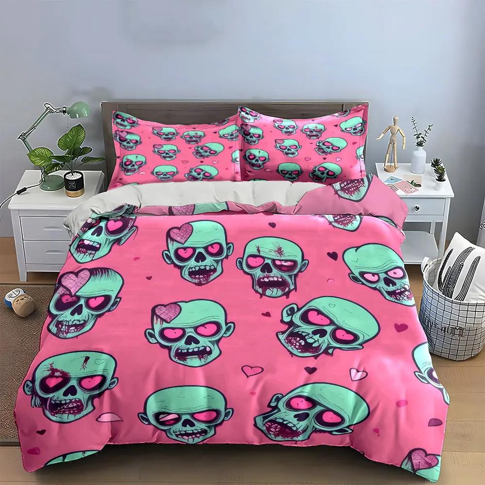 Zombie Heart Design Three-Piece Set Bedding Set with 1 Duvet Cover 2 Pillowcases Single Double King Queen, Gift
