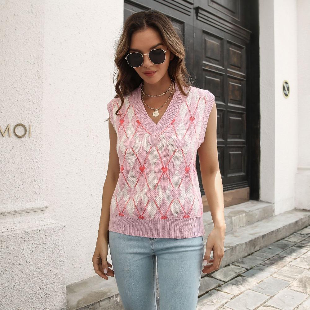 GMXIA Женская мода повседневные осенне-зимние вязаные жилеты без рукавов с v-образным вырезом