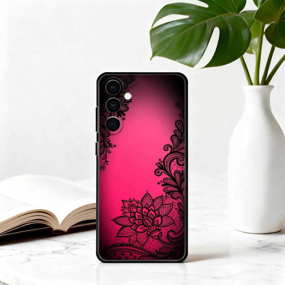 Красивый черный чехол с кружевным принтом для Samsung Galaxy A73, A72, A71, A70, A53, A52, A51, Другие Мягкий черный чехол