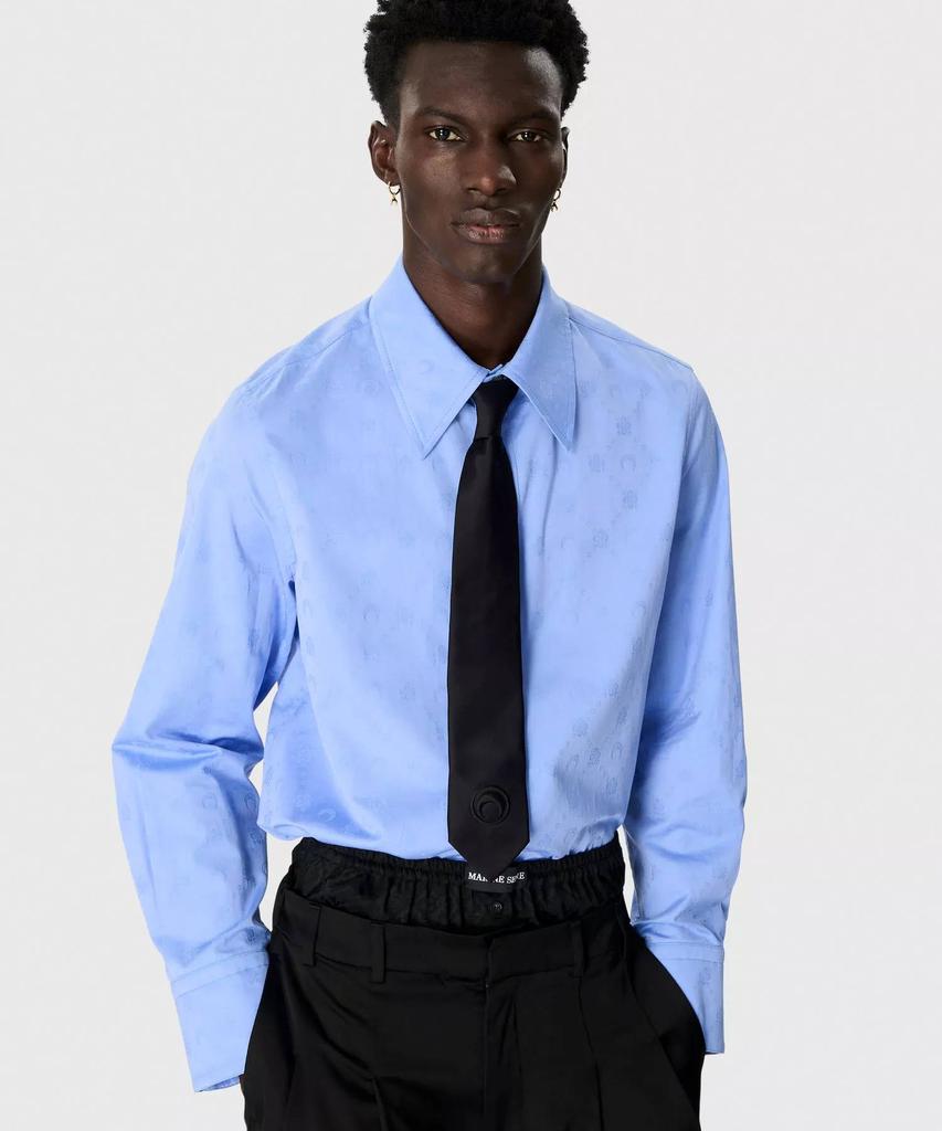 MARINE SERRE (M) Moonogram Jacquard Cotton Long Sleeve Shirt Chambray Blue