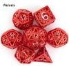 7 Pcs Red White Gear Wheel Metal Dice Hollow Metal Polyhedral Dice Set Suitable for Role-Playing RPG Board Game Card Game
