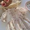 Girls Summer Floral Square Neck Dress Ruffle Short Sleeve Tiered Cake Dress Cute Kids Clothing