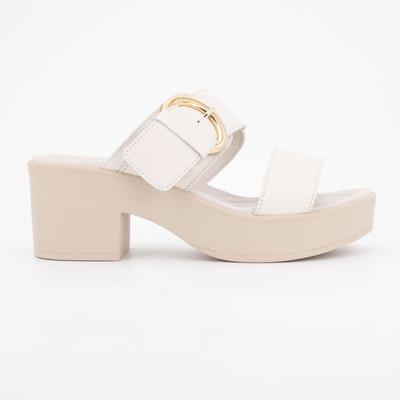 Белые кожаные босоножки на каблуке tessa с золотой пряжкой Женские