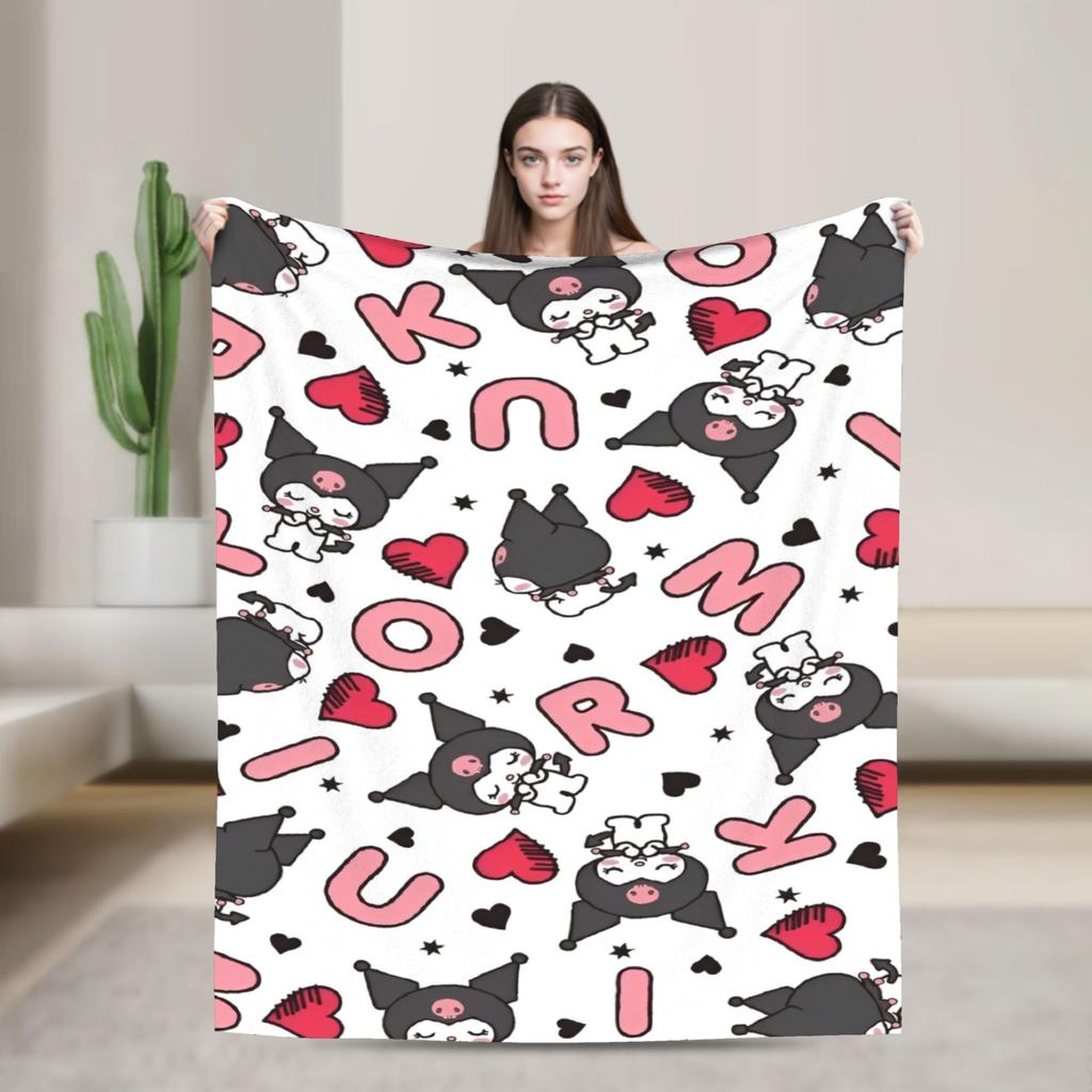 Фиолетовые пледы Kuromi Кавайный мультяшный шерстяной Потрясающие дышащие пледы для покрывала Осень/Зима