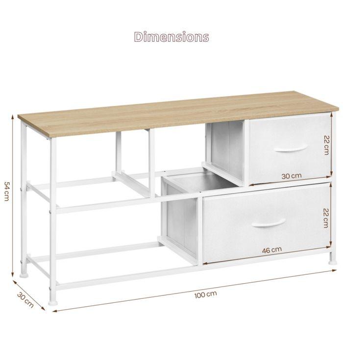Commode Chambre WOLTU - Armoire 5 Tiroirs en Tissu - Bois d'Ingénierie et Métal - Blanc W0ITT5025