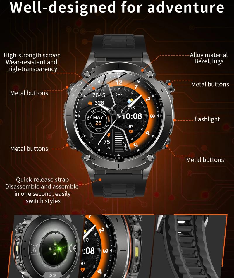 2025 НОВЫЕ Оригинальные Встроенные Двухдиапазонные GPS Мужские Смарт-часы Звонок по BT Фитнес Военные 10ATM IP68 Военный Спортивный Смарт-браслет для Xiaomi