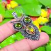 Owl- Morganite, Peridot Gemstone 925 Sterling Silver Jewelry Pendant 1.97" Z2n98