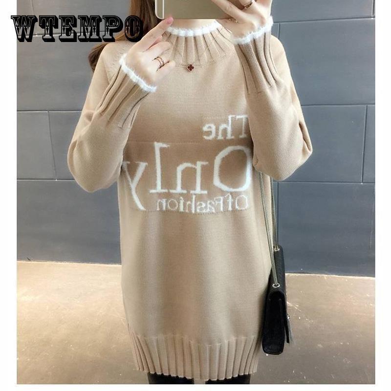 Autumn and Winter Mid-length Women's Sweater Loose Mid-length Maternity Dress Half-high Collar Outer Wear Base Shirt Coat