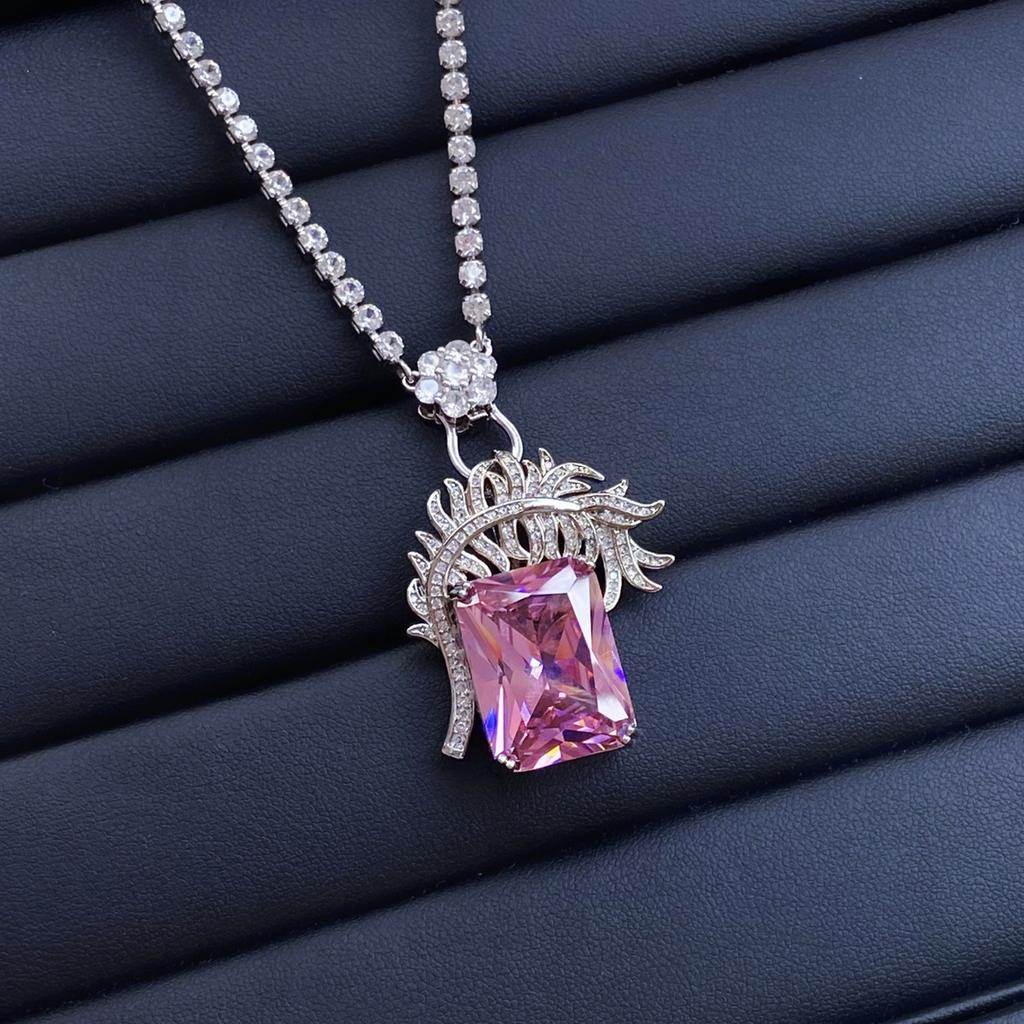 925 Серебряный Розовый Цирконий Кулон Ожерелье Изысканные Аксессуары Для Шеи для Танцевальной Вечеринки Роскошные Модные Женские Ювелирные Изделия