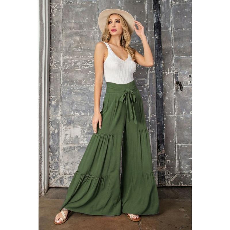 Женские модные темпераментные завязки с эластичной резинкой на талии, плиссированные широкие брюки, повседневные свободные брюки