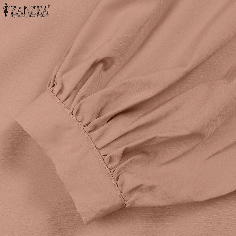 ZANZEA Женское повседневное платье с круглым вырезом и длинным рукавом