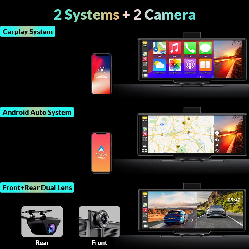 4K 1080P 10,26 дюйма GPS WIFI Беспроводной CarPlay 24H Парковочный монитор Автомобильный видеорегистратор Видеорегистратор Камера заднего вида Зеркало Видеорегистратор Черный ящик