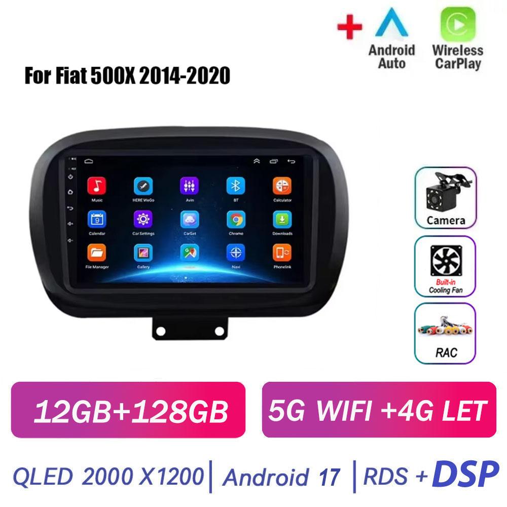 Autoradio multimédia Android 17 pour Fiat 500X 2014-2020 avec GPS, Wi-Fi, Navigation, Carplay Auto, DSP et unité centrale
