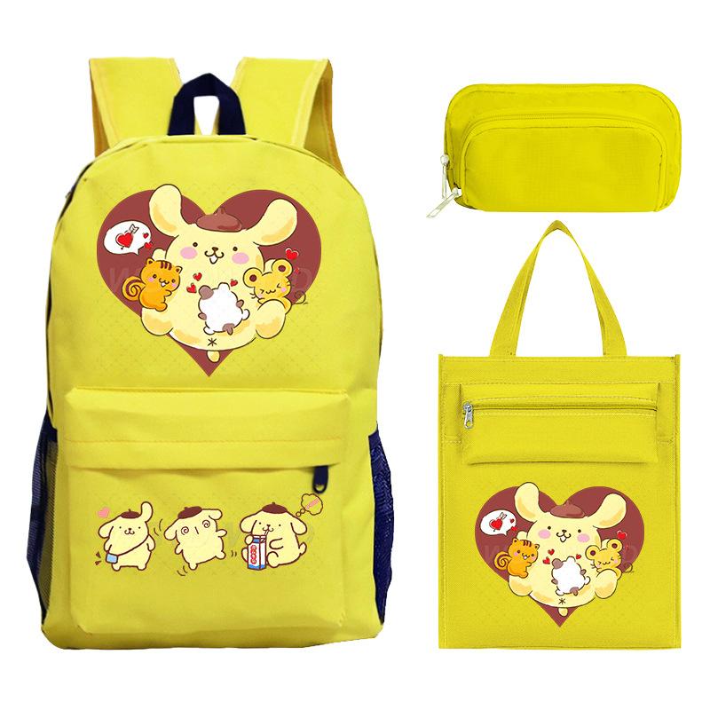 Pudding Dog Cartoon Children'S Schoolbag Three-Piece Set For Primary And Secondary School Students Versatile Backpack Tutoring Bag Pencil Case