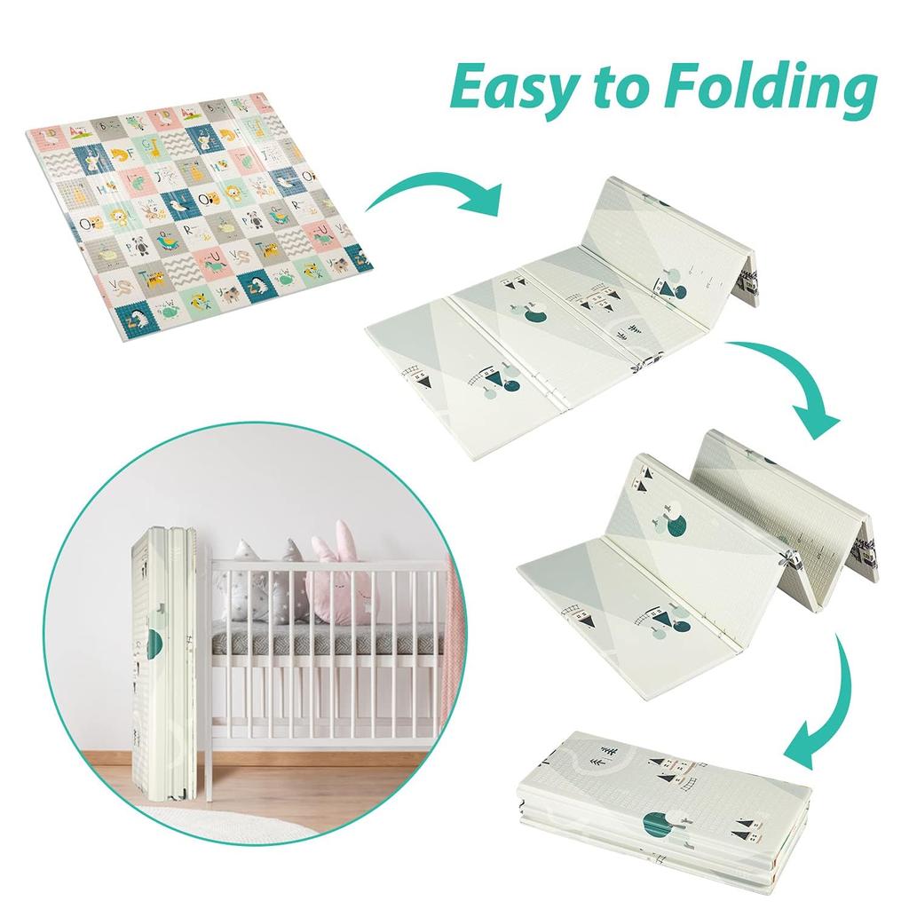 FLAGAV детский игровой коврик очень большой складной детский игровой коврик водонепроницаемый двухсторонний игровой коврик портативный детский игровой коврик для малышей нетоксичный нескользящий детский,