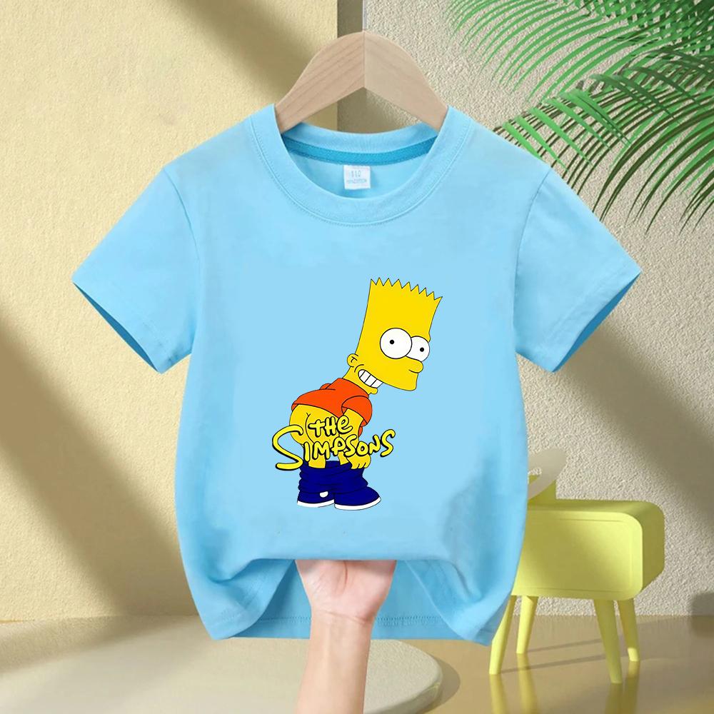 Simpsons Funny Printed TShirt Kids Fashion Trend Top Boys Girls All Seasons Cotton Crew Neck Short Sleeves