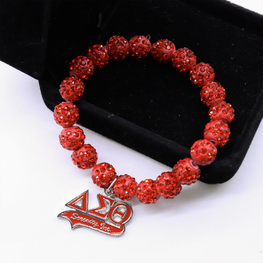 Low Price Sorority Delta Sigma Theta Charm Making Red White Bling Beaded Greek DST 1913 Soror Jewelry Elastic Bracelet