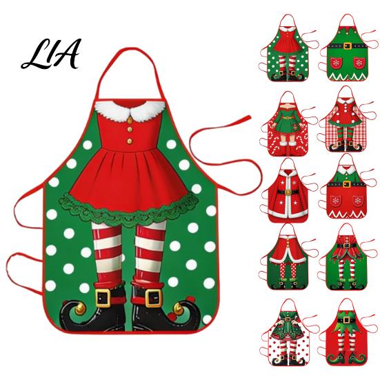 Creative Printed Holiday Apron Christmas Funny Elf Apron, Waterproof Stain Resistant Kitchen Adjustable for Women Neck Strap Cooking BBQ Party Festive
