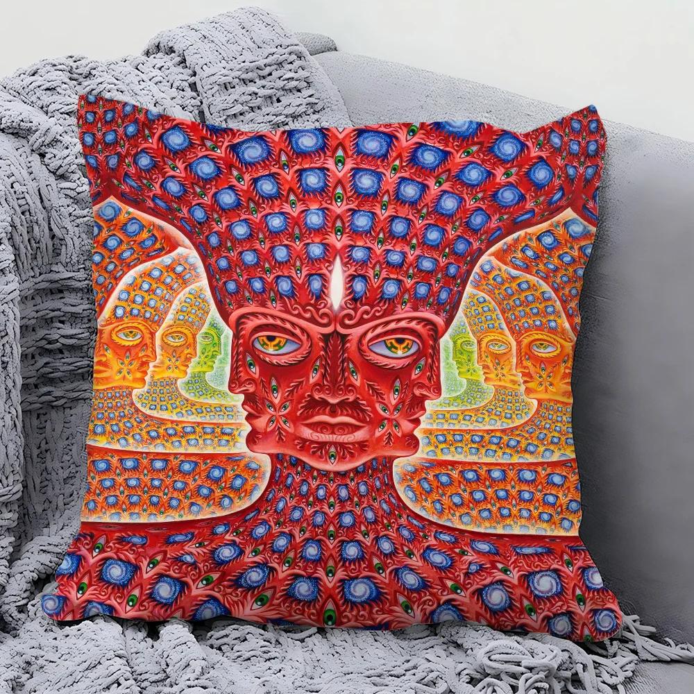 A- Alex Gray Trippy Psychedelic Pillow Case Square Pillow Bedroom Sofa Leisure Comfort Cushion Living Room Home Decoration 40X40