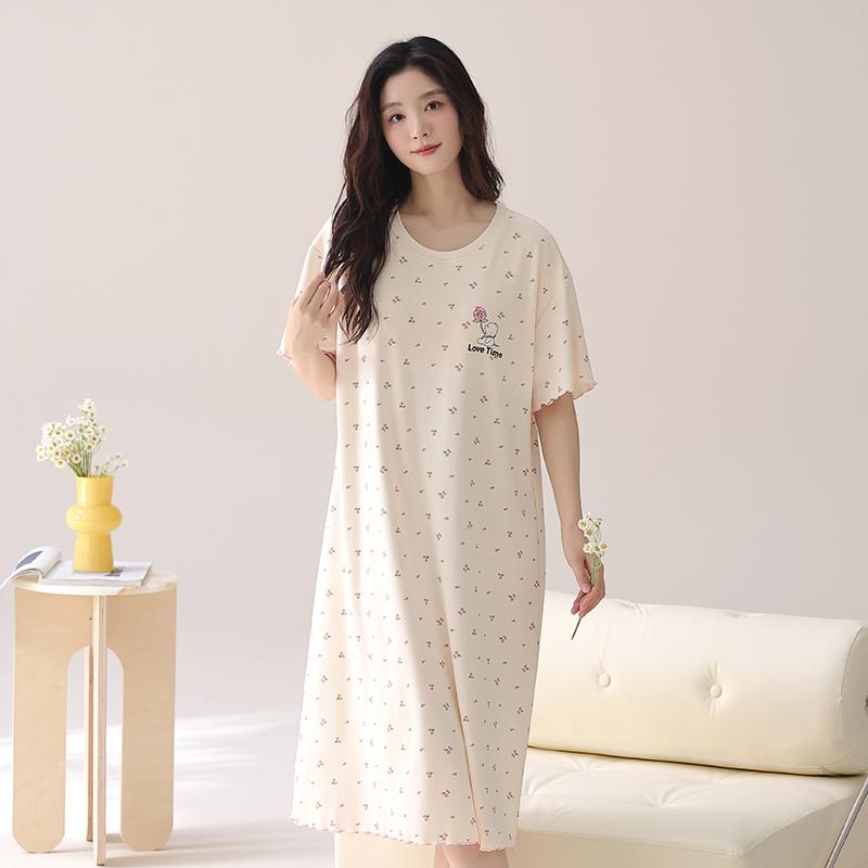 Fenteng [100% cotton with chest cushion] 26 year spring/summer round neck nightgown dress can be worn as sleepwear for women